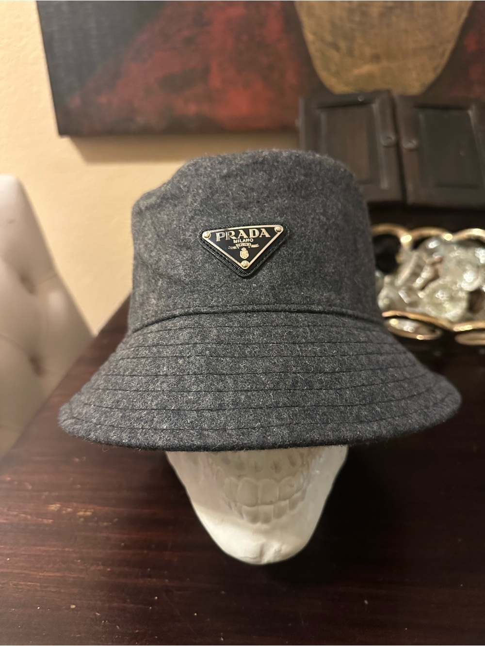 Prada Gray Wool Bucket Hat